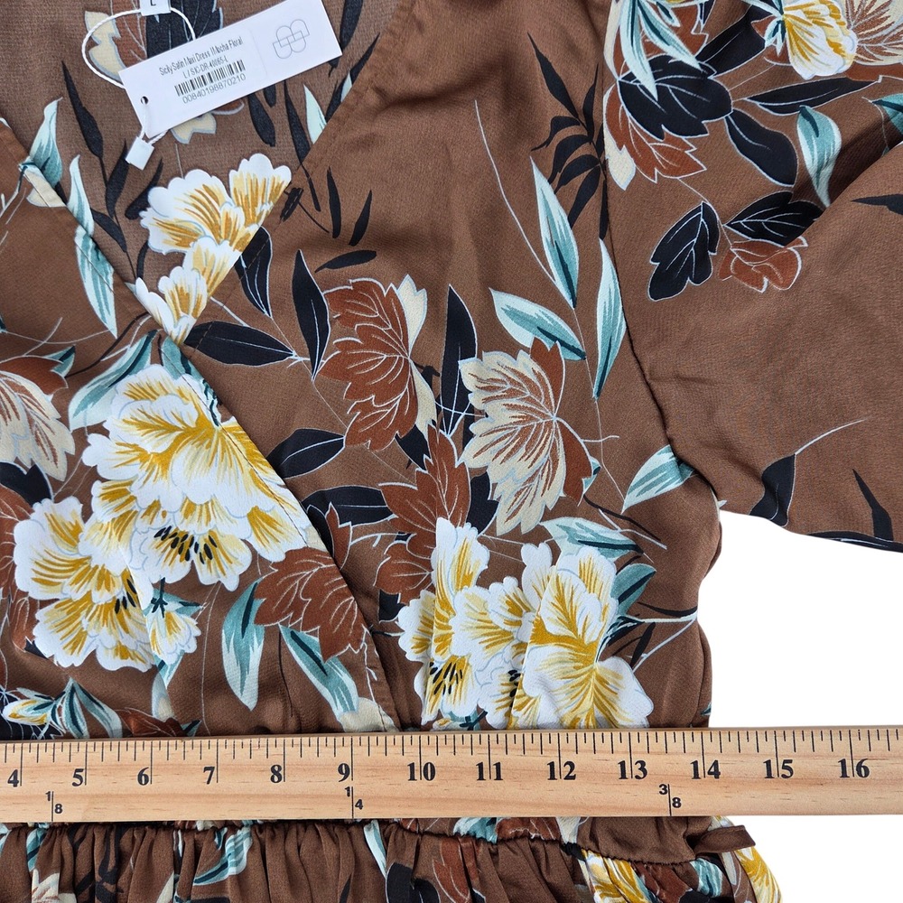 Baltic Born Sicily Satin Maxi Dress L Mocha Brown Floral - Picture 6 of 10